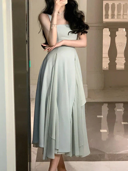 Fairy A-Line Straps Square Neck Long Party Dress Charming Evening Dress Wholesale