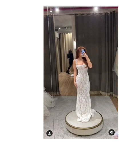 omberprom Elegant Mermaid Straps Appliques Lace Wedding Dress Floor Length Charming Bridal Gown