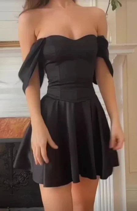 omberprom Black Off Shoulder A-Line Short Homecoming Dress Simple Party Dress Wholesale