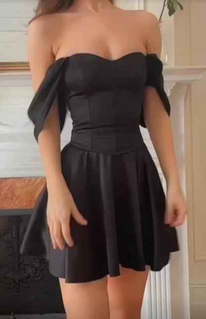 omberprom Black Off Shoulder A-Line Short Homecoming Dress Simple Party Dress Wholesale
