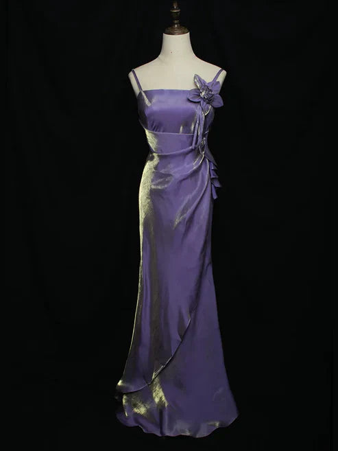 omberprom Purple Straps Vintage Floral Prom Dress Elegant Evening Gown Long Party Dress
