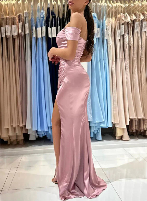 Off The Shoulder Simple Dresses With Split Front Elegant Evening Dress Party Dress Wholesale