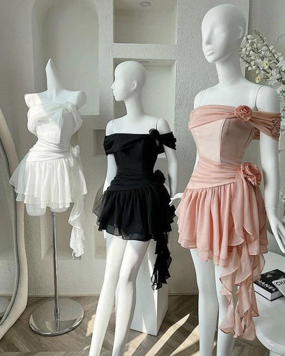 omberprom Charming Off Shoulder A-Line Ruffles Short Party Dress Chic Birthday Outfits Homecoming Dress