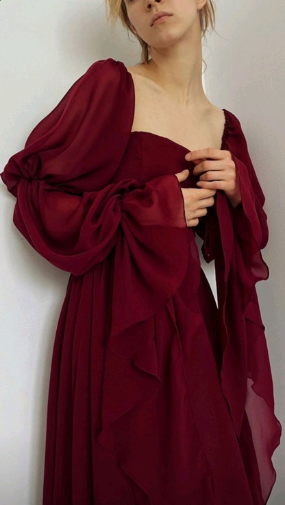 Beautiful Burgundy Vintage Romantic A-line Prom Dress Evening Dress Y2938
