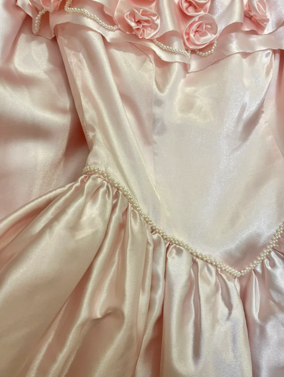 Sweet Pink Ball Gown Off The Shoulder 3D Flowers Beaded Long Birthday Party Dress Evening Gown With Gloves