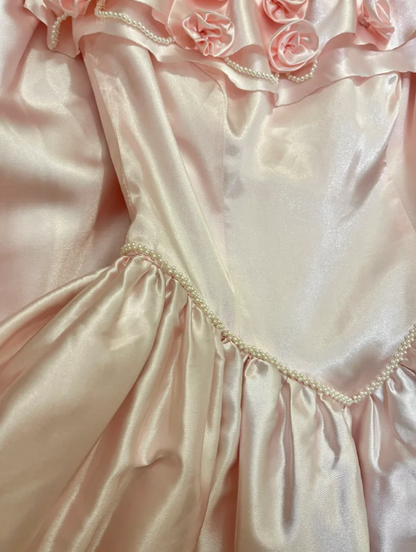 Sweet Pink Ball Gown Off The Shoulder 3D Flowers Beaded Long Birthday Party Dress Evening Gown With Gloves
