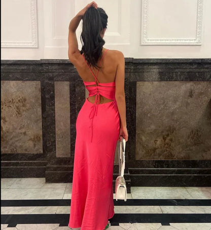 Fuchsia V Neck Straps Mermaid Long Party Dress Sexy Formal Dress Wholesale