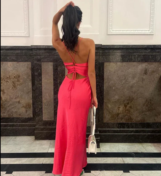 Fuchsia V Neck Straps Mermaid Long Party Dress Sexy Formal Dress Wholesale