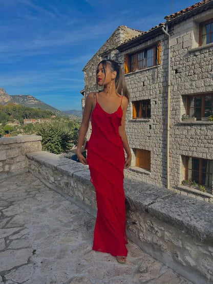 omberprom Charming Spaghetti Straps Ruffle Mermaid Long Party Dress Wedding Guest Dress Evening Dress Formal Dress