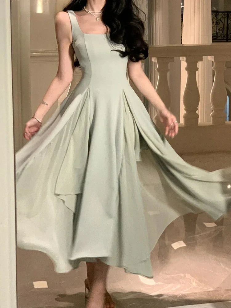 Fairy A-Line Straps Square Neck Long Party Dress Charming Evening Dress Wholesale