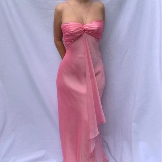 omberprom Sweet Pink Sweetheart Ruffle Vintage Chiffon Party Dress Charming Wholesale