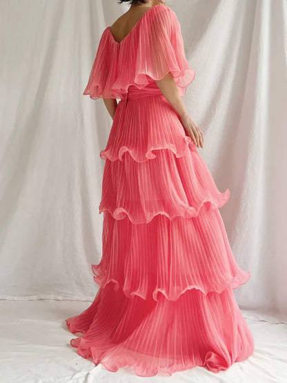 omberprom Sweetheart Watermelon Red A-Line Tiered Elegant Long Prom Dress Charming Evening Party Dress