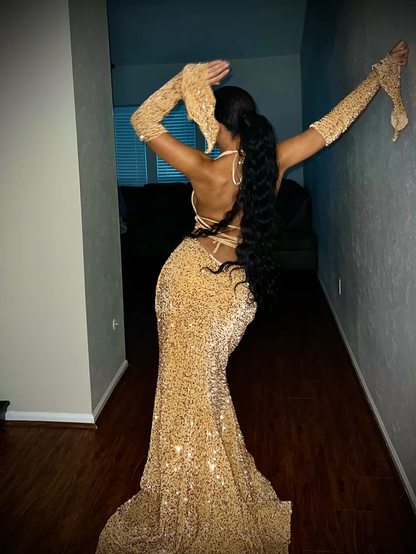 Black Girl Sexy Halter Sequin Red Prom Dress Long Mermaid Evening Dress Y7822