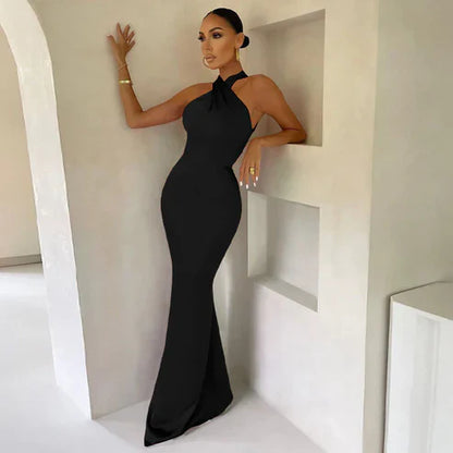 omberprom Sheath Ruched Halter Sleeveless Floor-Length Women's Dresses Evening Party Dress Wholesale