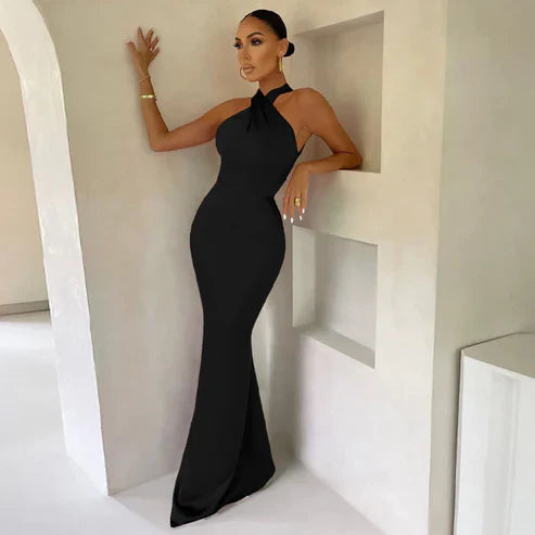 omberprom Sheath Ruched Halter Sleeveless Floor-Length Women's Dresses Evening Party Dress Wholesale