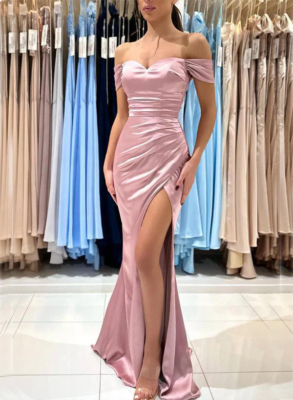 Off The Shoulder Simple Dresses With Split Front Elegant Evening Dress Party Dress Wholesale