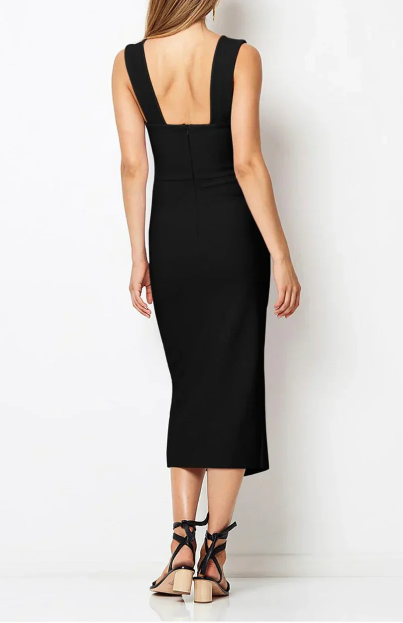Classy Black Straps Cut Out Evening Party Dress Cocktail Dress Formal Dress With Slit Wholesale