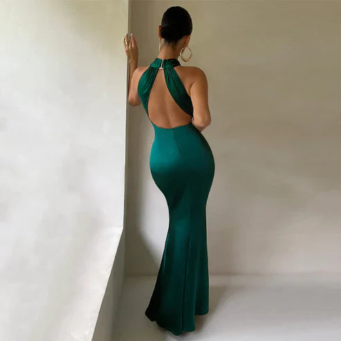 omberprom Sheath Ruched Halter Sleeveless Floor-Length Women's Dresses Evening Party Dress Wholesale