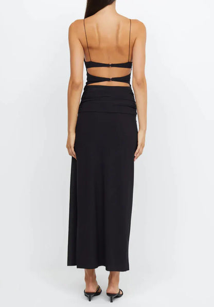 Spaghetti Straps Backless Simple Elegant Party Dress with Slit Sexy Evening Dress Wholesale
