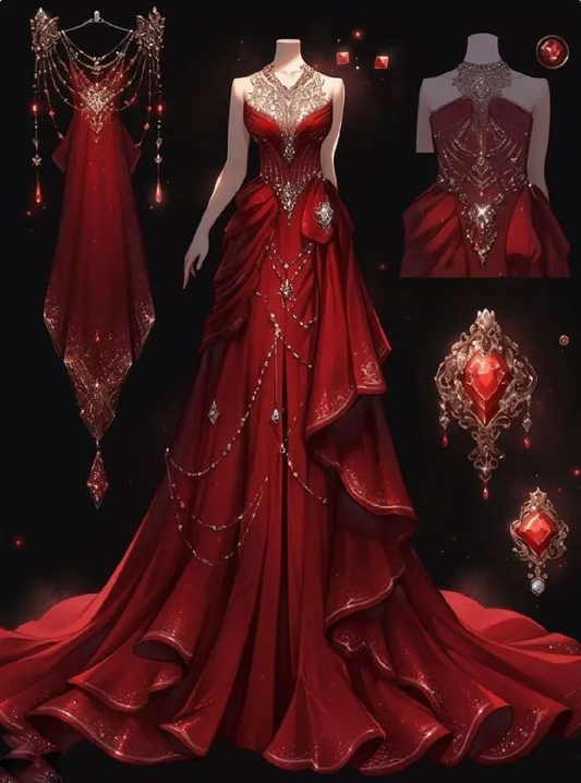 Elegant Red Satin Sequins Beaded Evening Dress,Long Prom Dress Party Gown cc2793