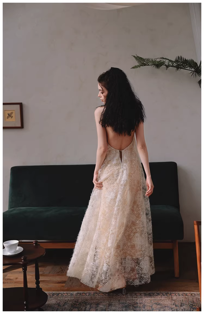 Elegant Sleeveless Lace Backless Long Birthday Party Dress Evening Gown