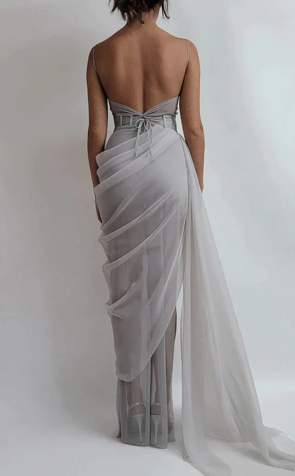 Sexy Organza Satin See-through Side-slit Mermaid Long Prom Dress Y03