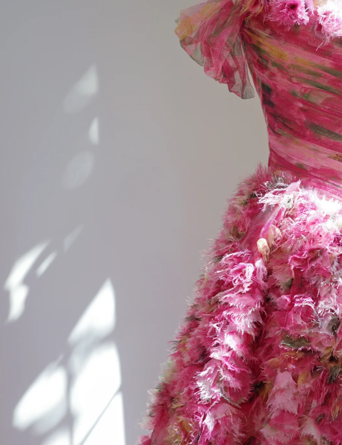 Pretty Hot Pink Off The Shoulder Tulle Pleated Flowers Long Birthday Party Dress Evening Gown