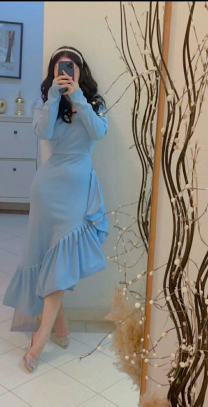 Elegant Blue V Neck Mermaid Prom Dress,Formal Evening Gown Y8181