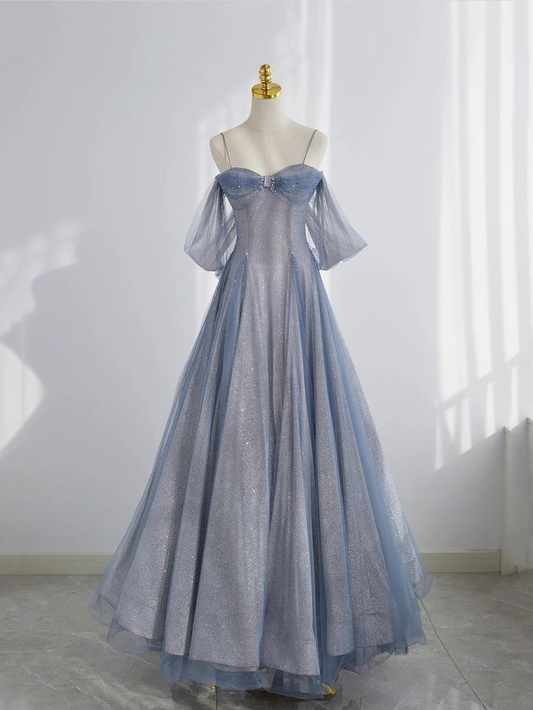 Shiny Tulle Long Prom Dresses A-Line Woman Dress Elegant Party