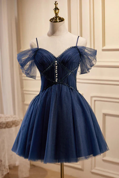 omberprom A-line Fashionable and Beautiful Evening Dress V Neck Tulle Homecoming Dresses
