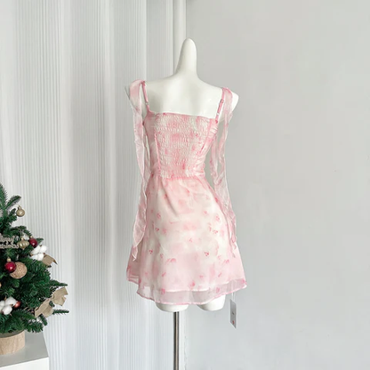 Cute Floral Imprints Elegant Chiffon Pink Homecoming Dress Cocktail Dress Y8818