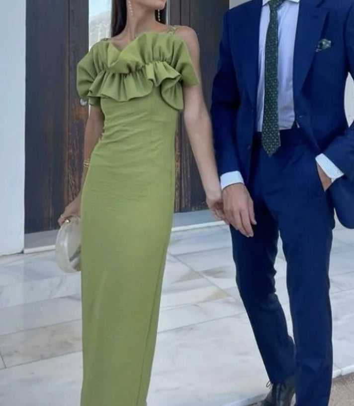 Green Straps Simple Long Prom Dress Wedding Guest Dress Charming Party Dress Wholesale