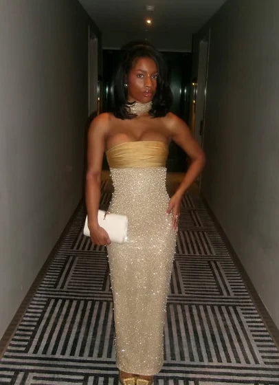 Enchanting Shiny Sequin Strapless Sheath Long Prom Dress Evening Dress TP4320