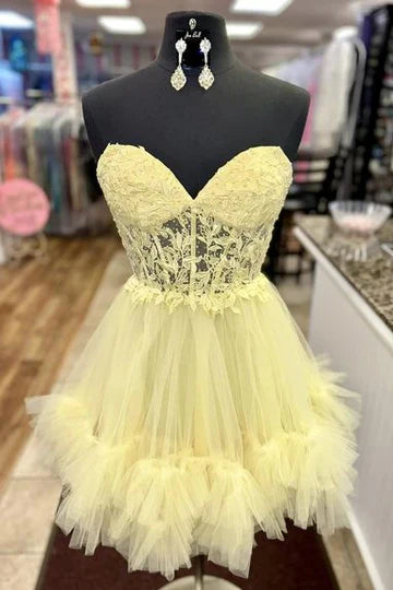 Light Blue Appliques Homecoming Dresses Tulle Sweetheart Birthday Dresses