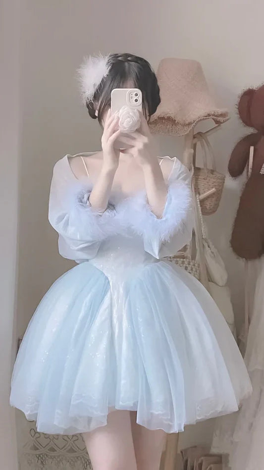 Light Blue Sweetheart Homecoming Dresses Lace Birthday Party Ball Gown,AST1961