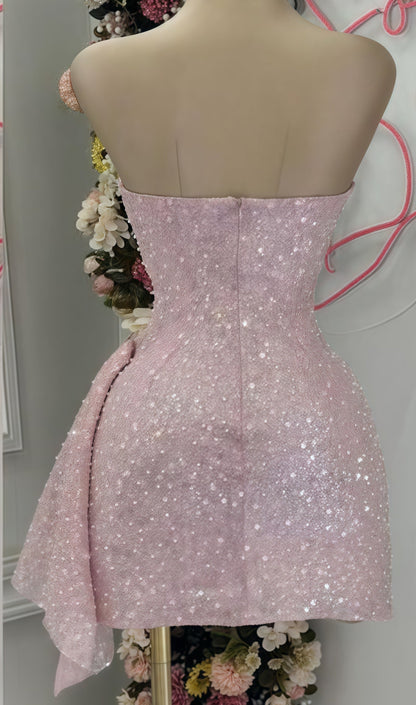 Light Pink Sequin Homecoming Dresses Bodycon Mini Party Dress,AST1853