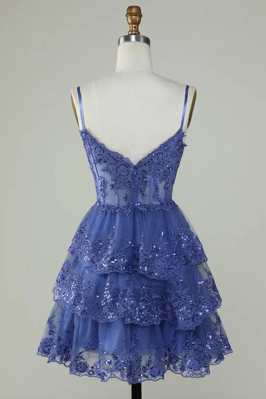 Lilac Spaghetti Straps Lace Mini Homecoming Birthday Dress, AST1034