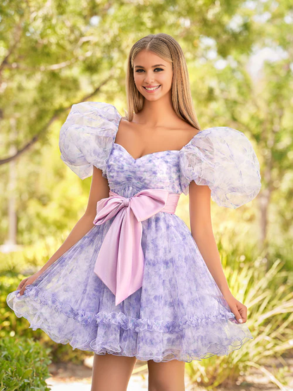 omberprom Lovely A-Line Graduation Dresses Sweetheart Birthday Party Dress Short Homecoming Dress With Puff Sleeves