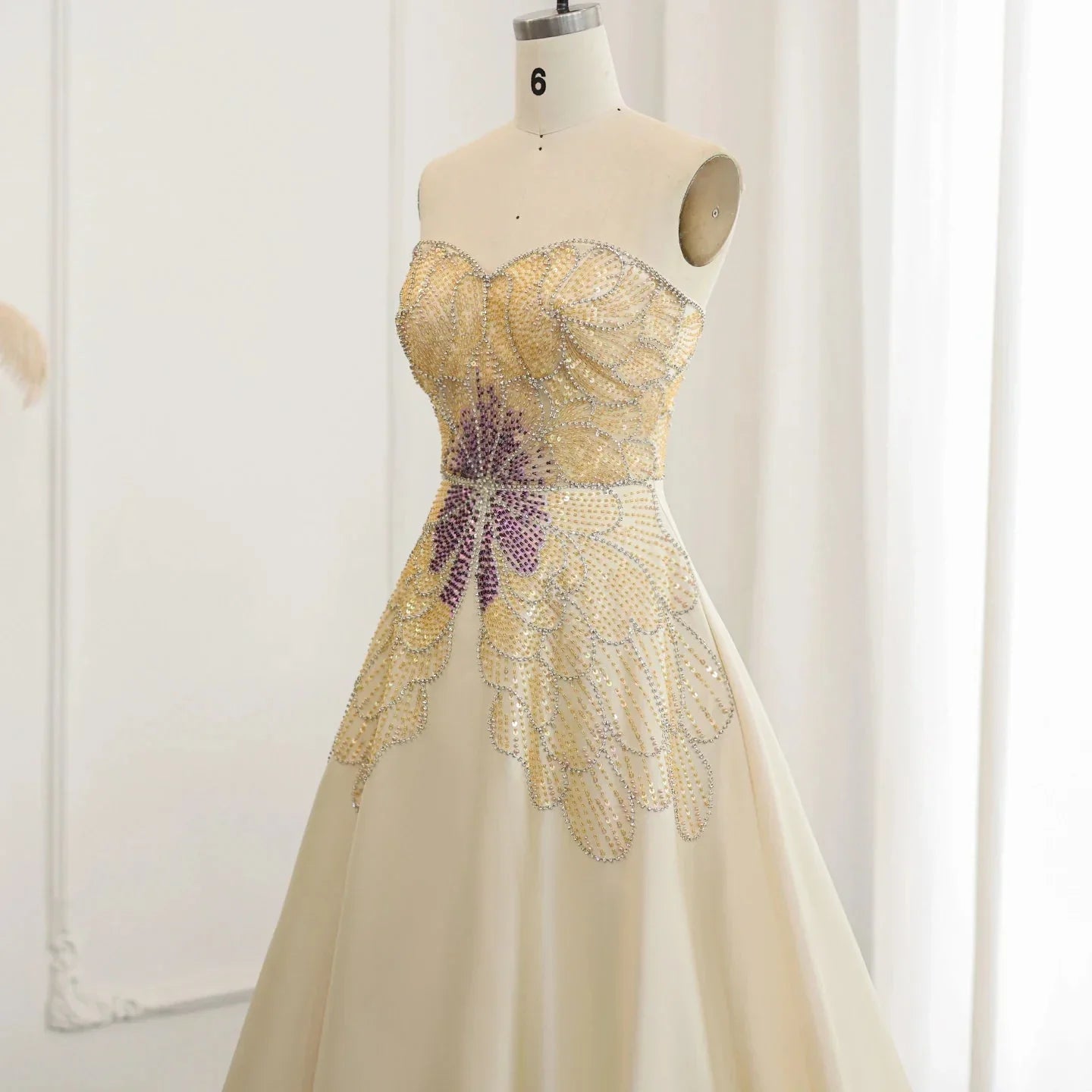 Elegant Ivory Beaded Prom Dress A-Line Evening Gown Satin Party Dress Long Formal Dress TP4774