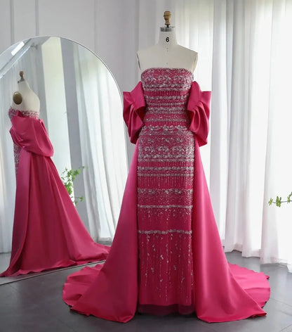 Vintage Shiny Beaded Strapless Sheath Cape Design Long Prom Dress Evening Dress TP4566