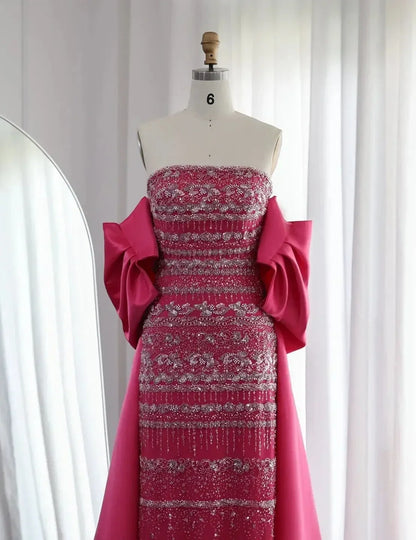 Vintage Shiny Beaded Strapless Sheath Cape Design Long Prom Dress Evening Dress TP4566