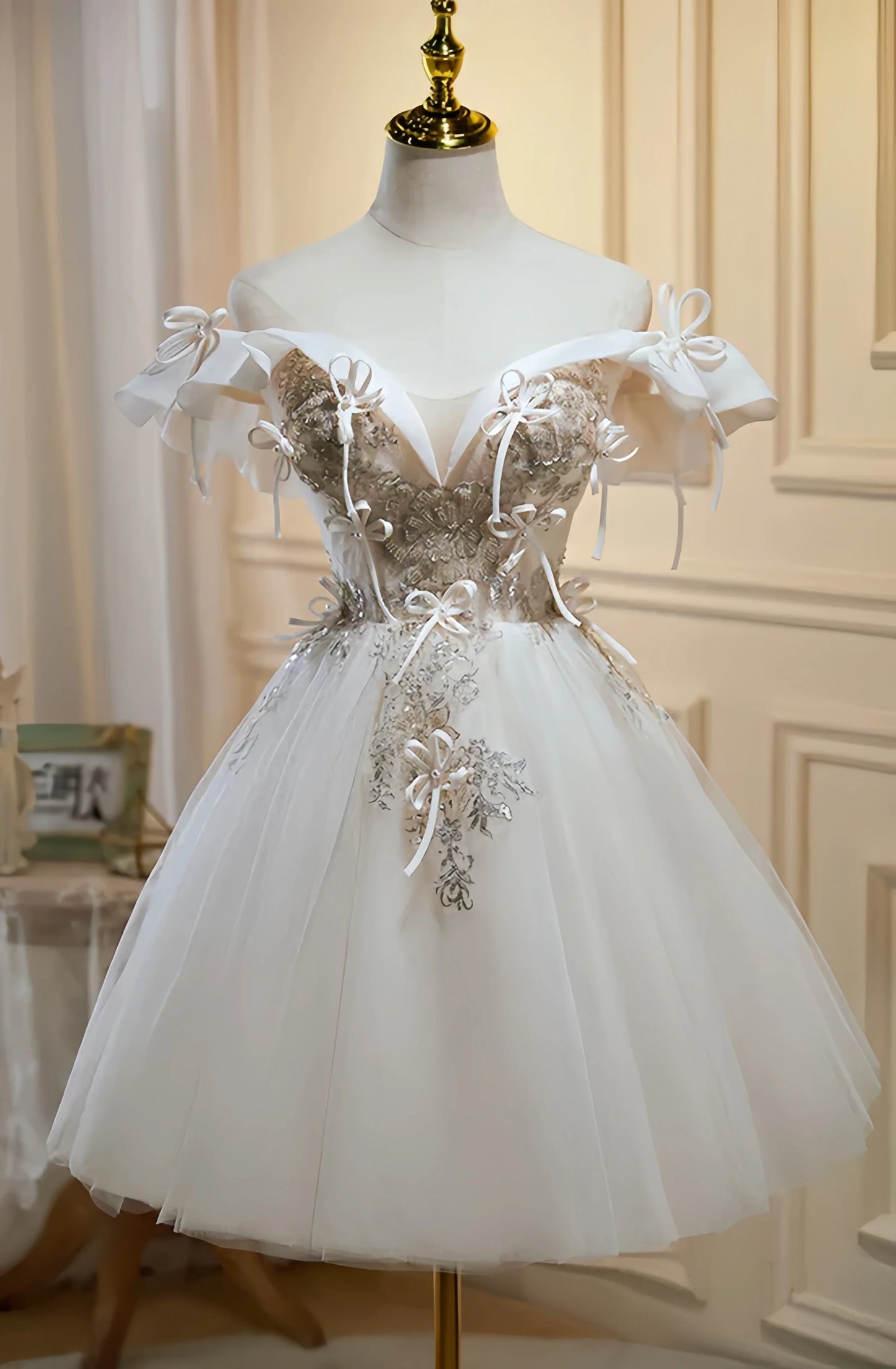 Luxury Ivory Beaded Homecoming Dresses A-line Tulle Mini Party Dress, AST2046
