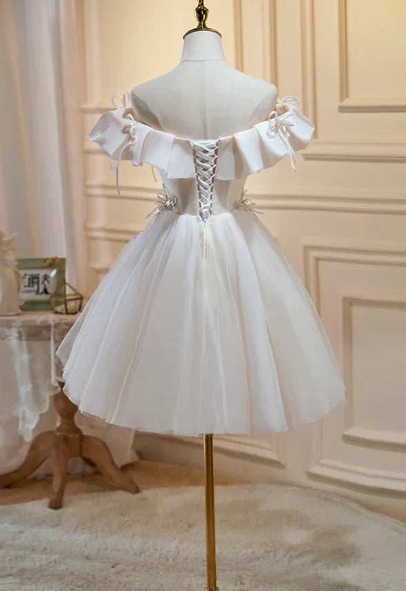 Luxury Ivory Beaded Homecoming Dresses A-line Tulle Mini Party Dress, AST2046