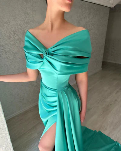 GLAMOROUS LONG OFF-THE-SHOULDER EVENING PARTY GOWNS LONG SLIT  TP57