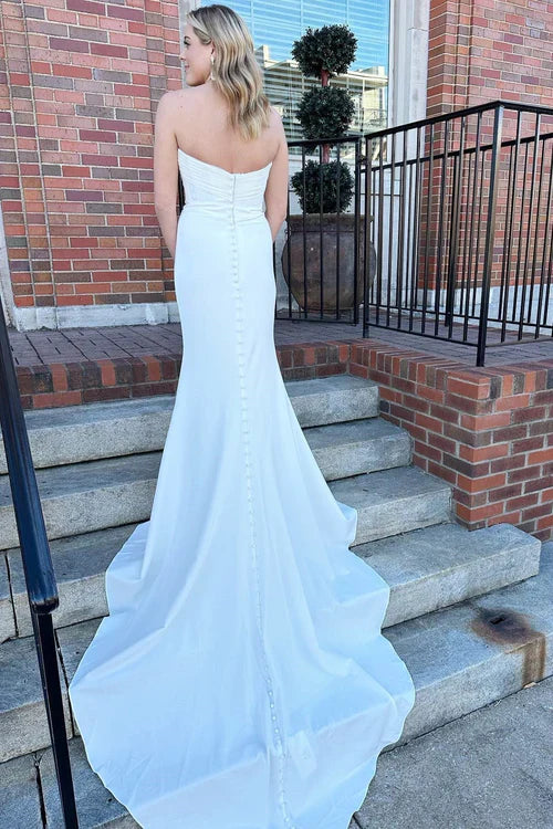 omberprom Elegant Strapless Mermaid Long Wedding Dress Simple Bridal Gown