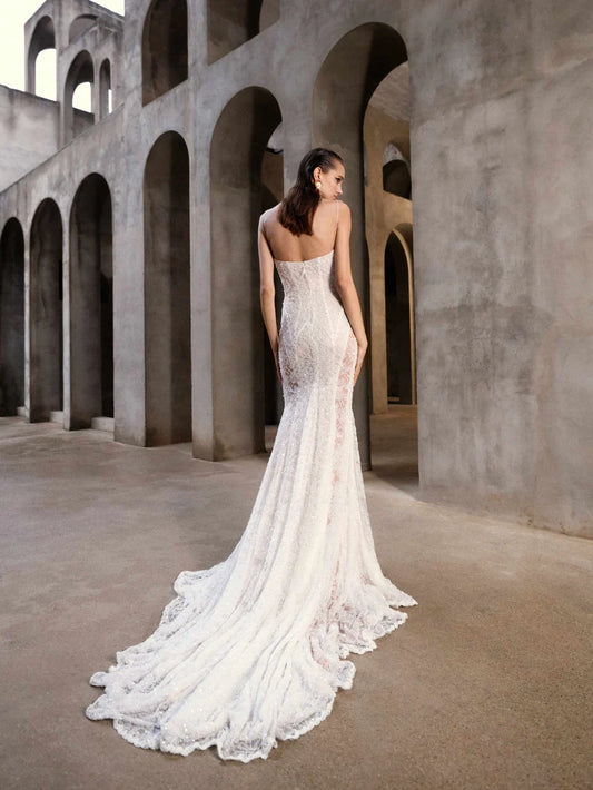 Gorgeous White Lace Mermaid Spaghetti Strap Wedding Dress Prom Dress Evening Dress TP4596