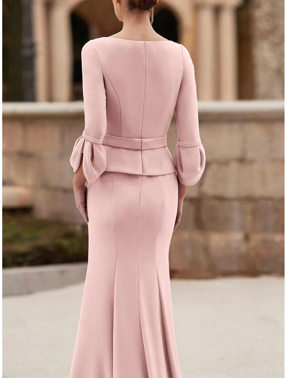 omberprom Mermaid / Trumpet Mother of the Bride Dress Elegant Jewel Neck Floor Length 3/4 Length Sleeve Wedding Guest Dress