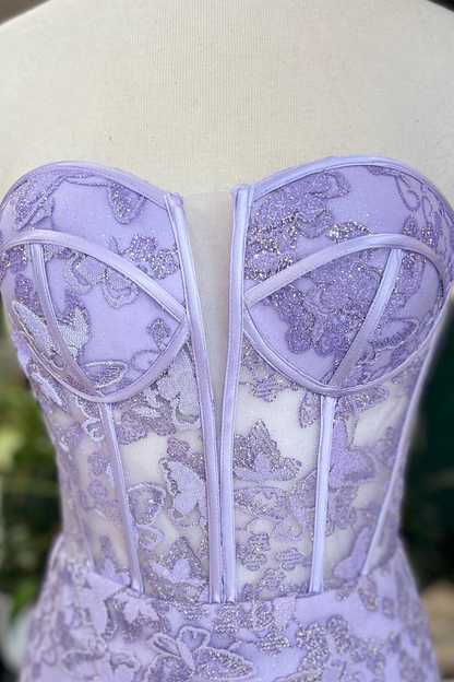 Sweetheart Lavender Butterfly Mermaid Long Prom Dress Y2775