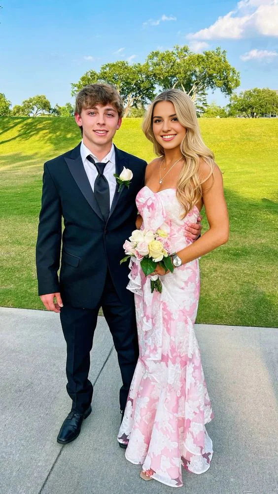 omberprom Elegant Dresses Evening Wear Strapless Pink Mermaid Floral Printed Prom Dress Sweet Party Dress Prom Dresses Stores