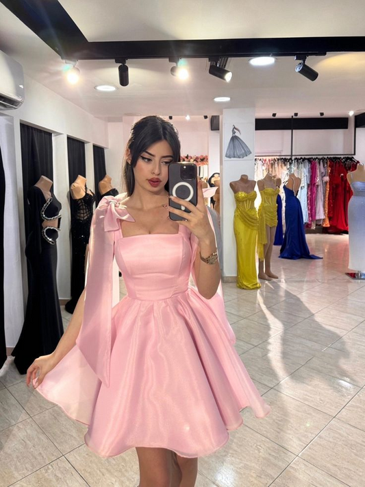 Elegant Pink Organza Satin A Line Formal 8th Grade Homecoming Dress Cocktail Dress Y9623